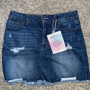 Wax Jean Distressed Dark Blue Mini Skirt